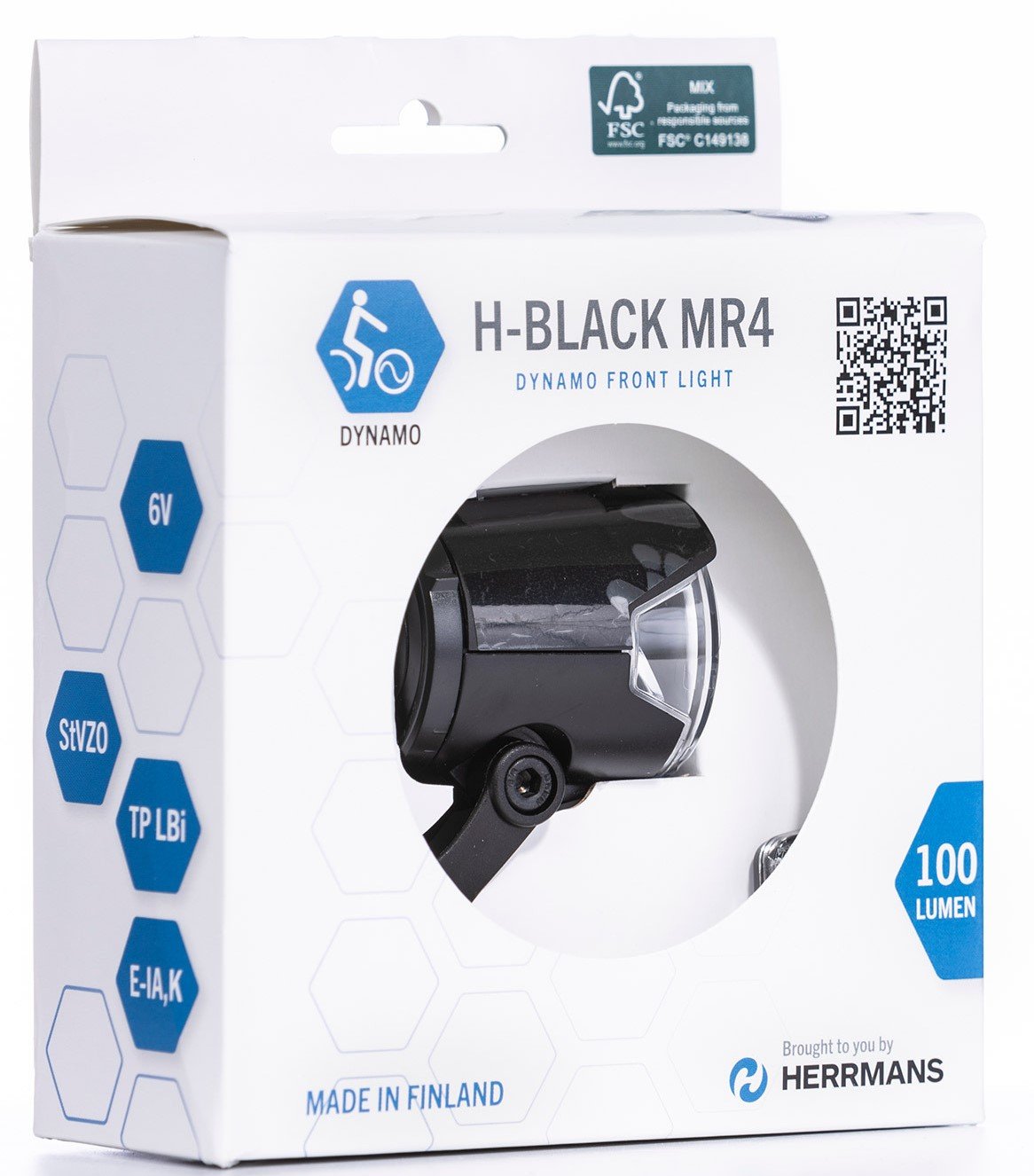 Koplamp H-Black MR4 dynamo on/off 100 lumen zwart (box)