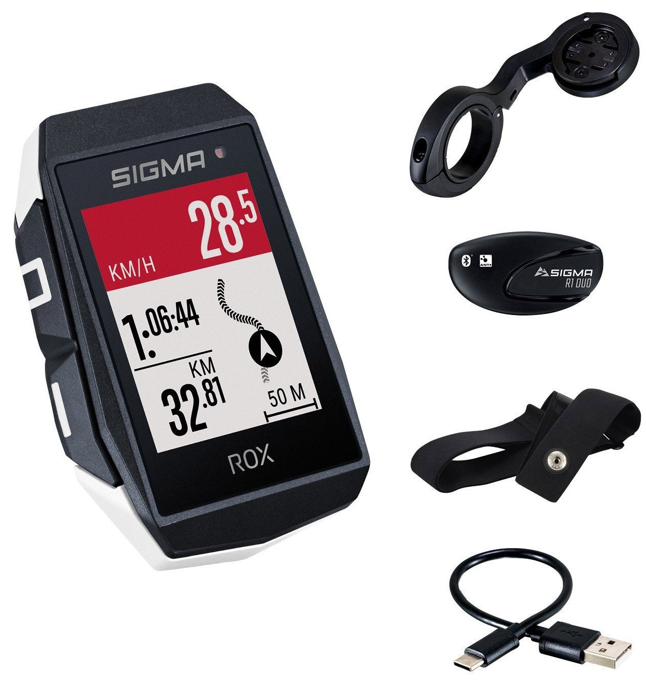 Sigma ROX 11.1 EVO GPS White HR butler, borstriem, USB-C