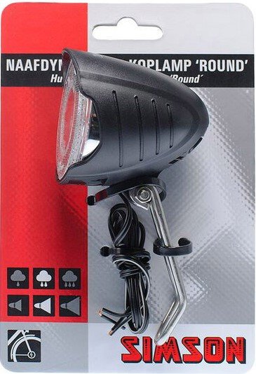 Simson koplamp Round LED zwart naafdynamo op kaart