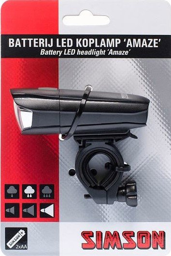 Simson koplamp Amaze LED zwart incl. batterijen op kaart