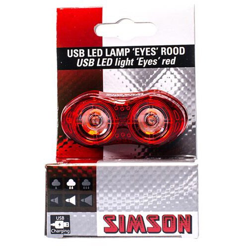 Simson achterlicht Eyes USB LED oplaadbaar rood op kaart