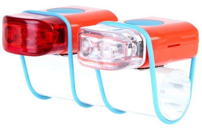 IKZI-Light LED set voor+achter elastiek bev."Stripties" rood