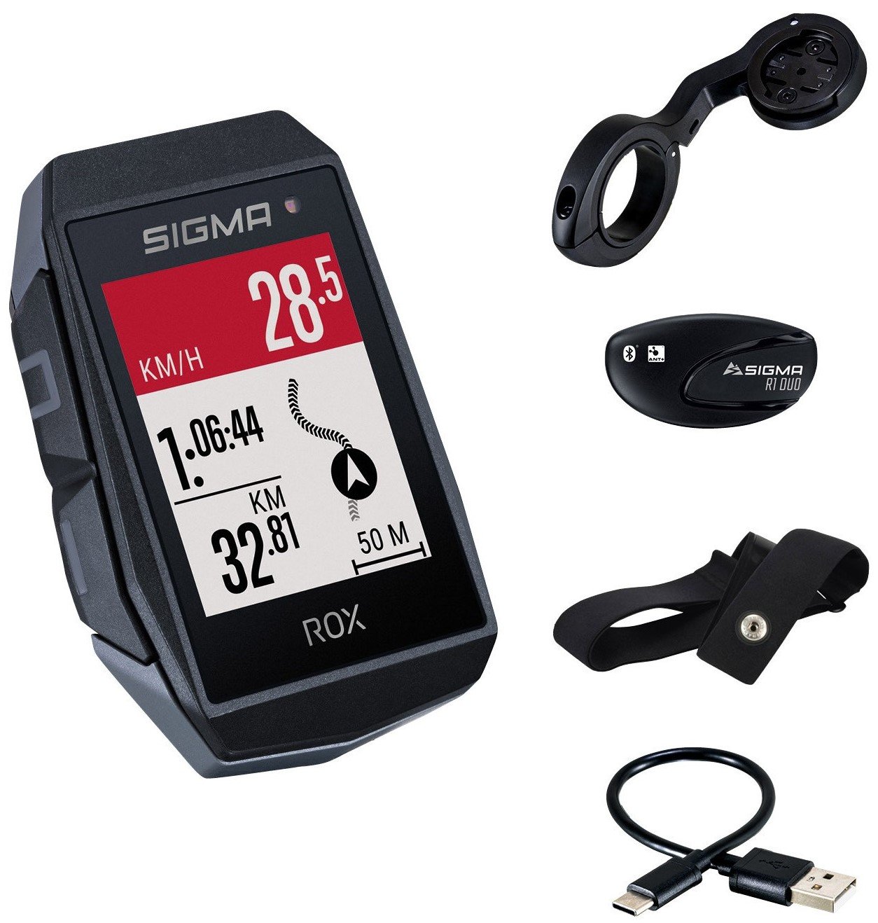 Sigma ROX 11.1 EVO GPS Black HR butler, borstriem, USB-C