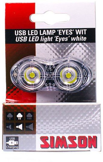 Simson koplamp Eyes USB LED oplaadbaar zwart op kaart