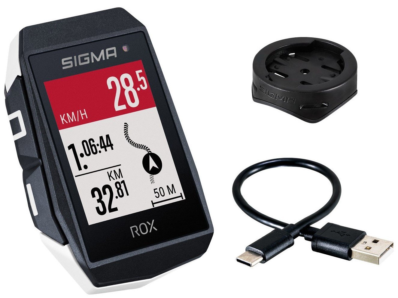 Sigma ROX 11.1 EVO GPS White stuurhouder USB-C oplaadkabel